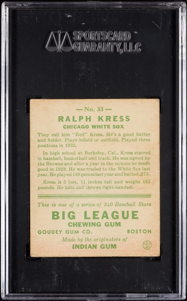 1933 Goudey Ralph Kress No. 33 SGC 5