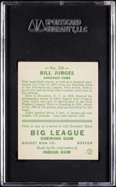 1933 Goudey Bill Jurges No. 225 SGC 4.5