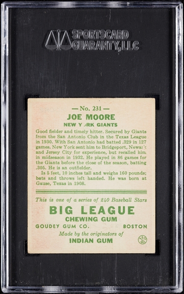1933 Goudey Joe Moore No. 231 SGC 4