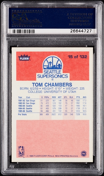 1986 Fleer Tom Chambers No. 15 PSA 10
