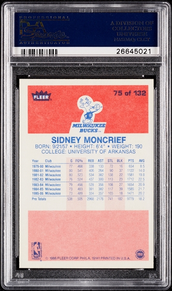 1986 Fleer Sidney Moncrief No. 75 PSA 10