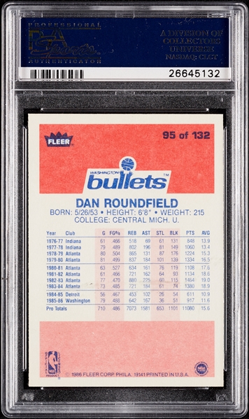 1986 Fleer Dan Roundfield No. 95 PSA 10
