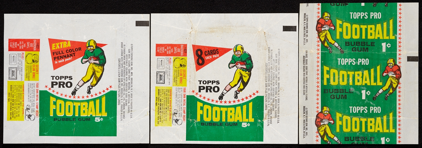 1964 Topps Football One and Five-Cent Wrappers (3)