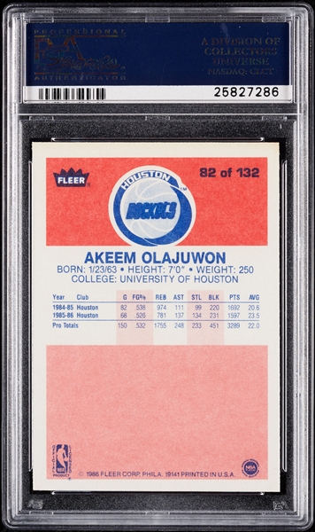 1986 Fleer Hakeem Olajuwon RC No. 82 PSA 9