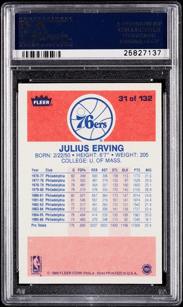 1986 Fleer Julius Erving No. 31 PSA 9