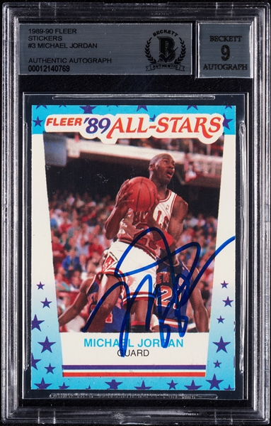 Michael Jordan Signed 1989-90 Fleer Stickers No. 3 (Graded BAS 9)