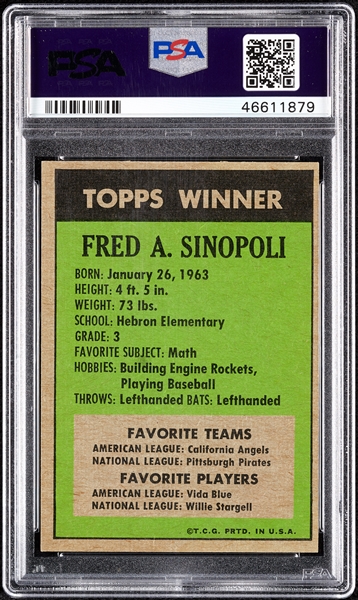 1972 Topps 1971 Winners Fred A. Sinopoli PSA 5