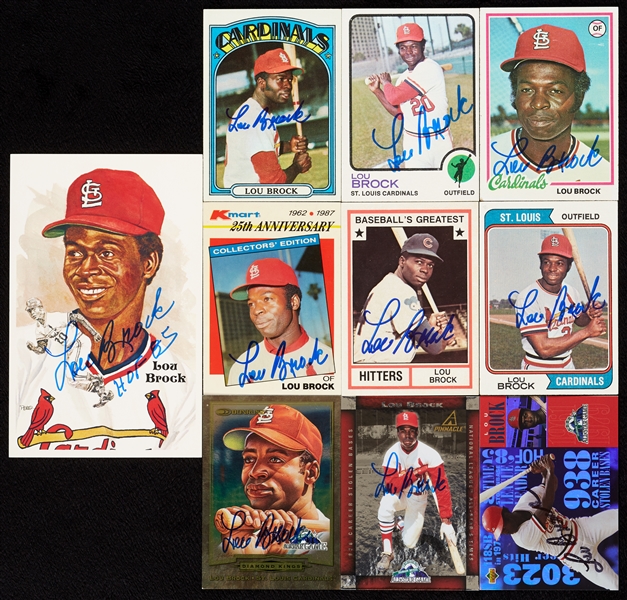 Lou Brock Signed Trading Card Group (10)