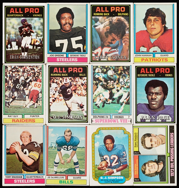 1974 Topps Football Partial Set With Extras, and 114 HOFers (430/528 and 514 Total Cards)