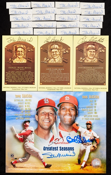 Cardinals Signed Group with Musial Cuts (20), Yellow HOF Plaques, Photo (24)