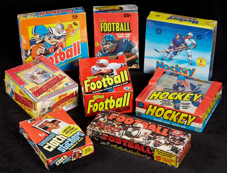 Large Group of 1974-87 Topps and O-Pee-Chee Baseball, Football and Hockey Boxes (23)