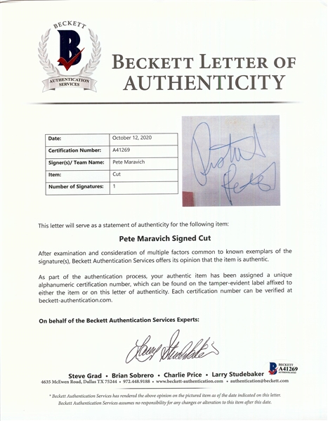 Pete Maravich Cut Signature Display (BAS)