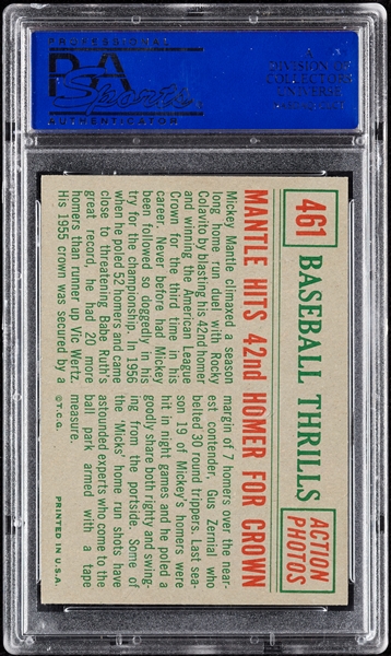1959 Topps Mickey Mantle Hits 42nd Homer For Crown No. 461 PSA 7