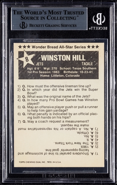Winston Hill Signed 1975 Wonder Bread No. 8 (BAS)