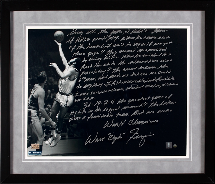 Walt Frazier Signed 16x20 Framed Photo with Handwritten Story (Steiner)