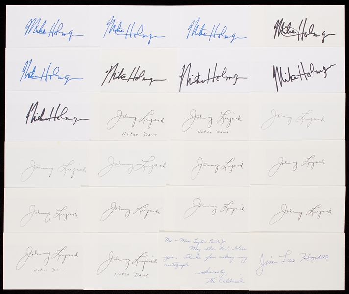 Football Greats Signed Index Card Group with Holmgren, Lujack, Howell, Aldrich (24)