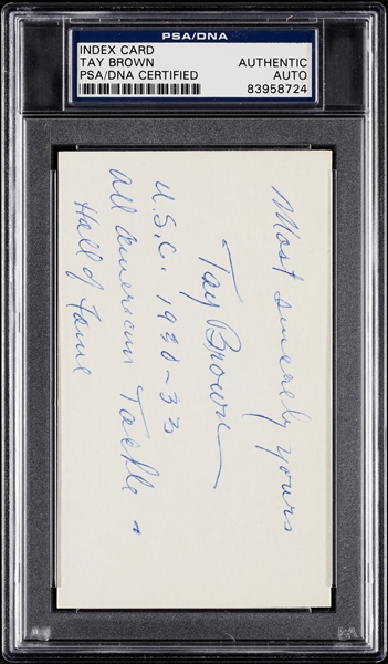 Tay Brown Signed 3x5 Index Card (PSA/DNA)