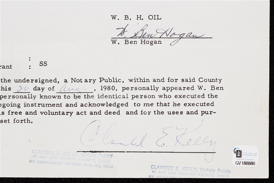 Ben Hogan Signed Legal Contract for Oil Lease (1980) (PSA/DNA)