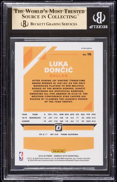 2019-20 Donruss Optic Luka Doncic Holo No. 16 BGS 9.5
