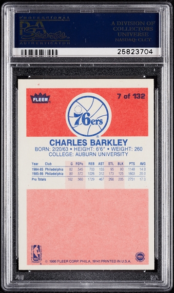 1986 Fleer Charles Barkley RC No. 7 PSA 8