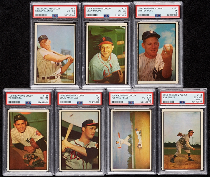 1953 Bowman Baseball Color Complete Set, Mantle (PSA 4) and Keys Slabbed (160)