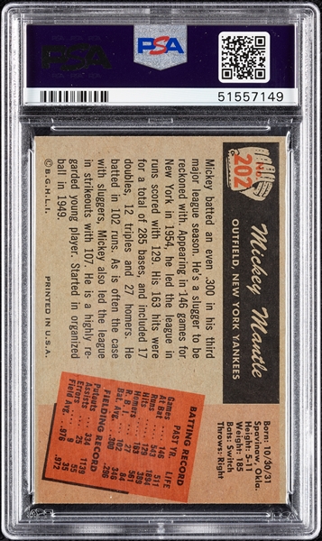1955 Bowman Mickey Mantle No. 202 PSA 5.5