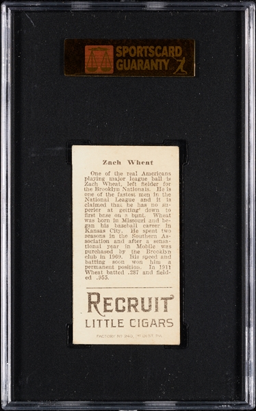 1912 T207 Recruit Little Cigars Zach Wheat SGC 5