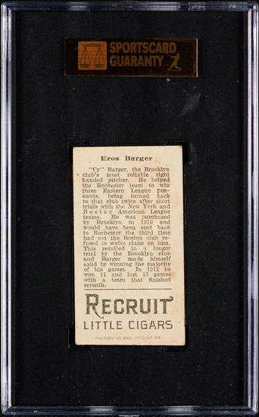 1912 T207 Recruit Little Cigars Cy Barger SGC 5