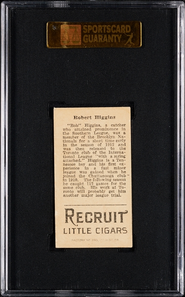 1912 T207 Recruit Little Cigars Robert Higgins SGC 5