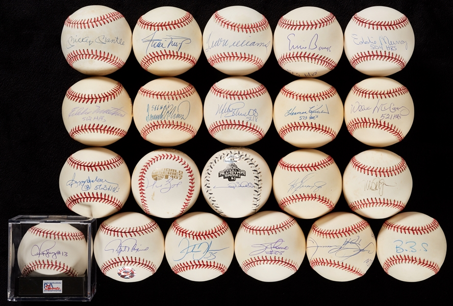 500 Home Run Club Single-Signed Baseball Collection with Mantle, Mays, Williams, (21)