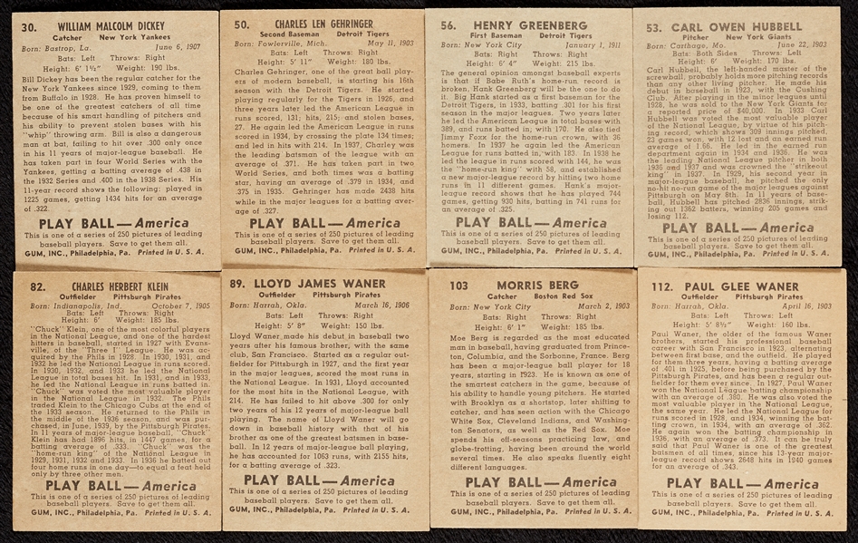 1939 Play Ball High-Grade Low-Series Near Set, Dozen HOFers (113/115)