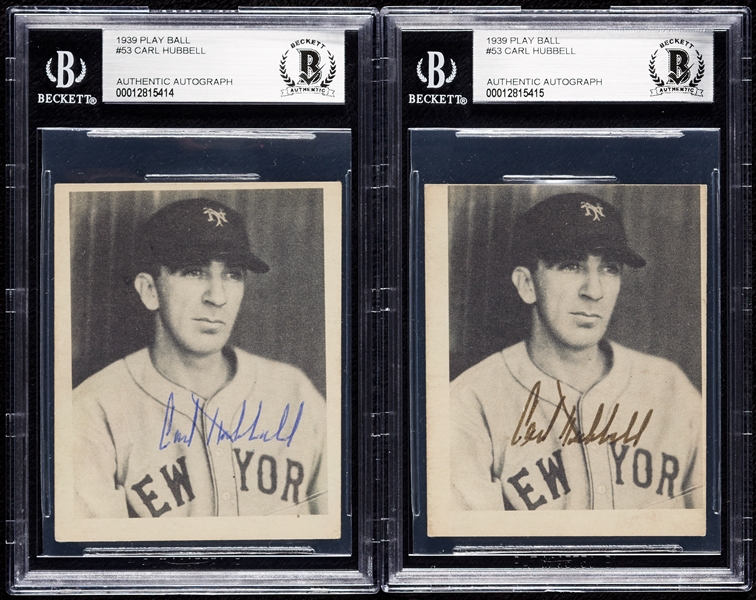 Carl Hubbell Signed 1939 Play Ball Cards No. 53 (2) (BAS)