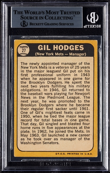 Gil Hodges Signed 1968 Topps No. 27 (BAS)