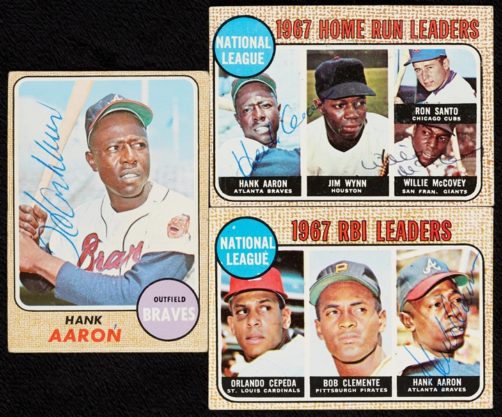 Hank Aaron Signed 1968 Topps Group (3)
