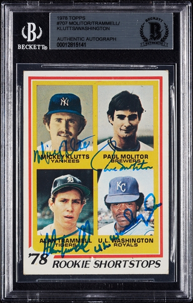Complete Signed 1978 Topps Rookie Shortstops with Molitor, Trammell, Washington & Klutts (BAS)