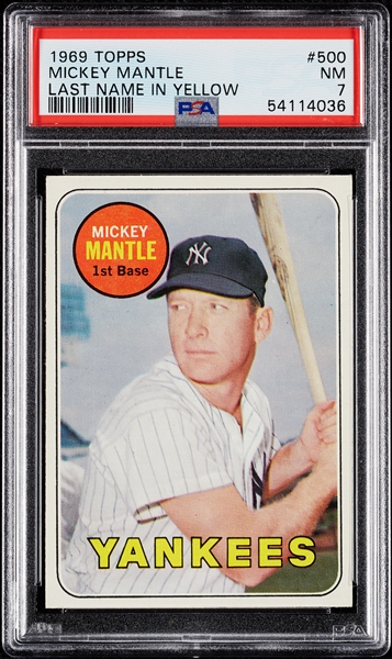 1969 Topps Mickey Mantle Last Name in Yellow No. 500 PSA 7