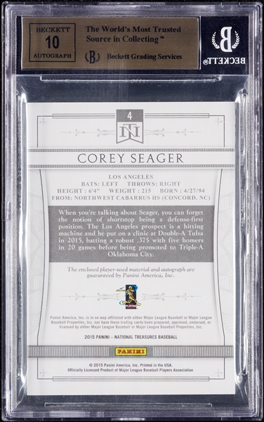 2015 National Treasures Corey Seager Prospect Silhouette Autos (41/99) BGS 9.5 (AUTO 10)
