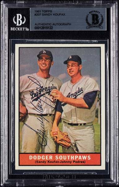 Sandy Koufax Signed 1961 Topps Dodgers Southpaws No. 207 (BAS)