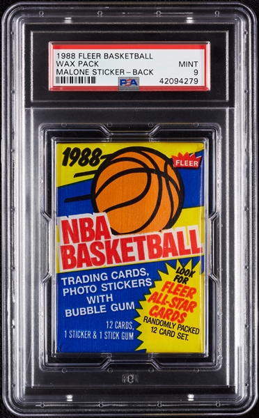 1988 Fleer Basketball Wax Pack - Karl Malone Sticker Back (Graded PSA 9)