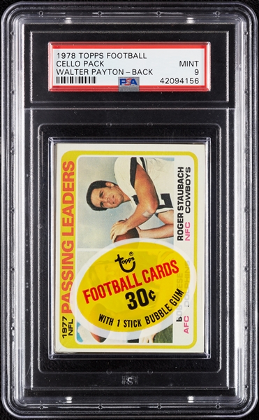 1978 Topps Football Cello Pack - Passing Lds Top/Walter Payton Back (Graded PSA 9)