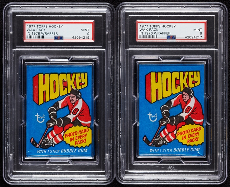 1977 Topps Hockey Wax Pack in 1976 Wrapper Pair (2) (Graded PSA 9)