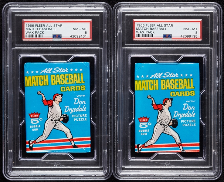 1966 Fleer All Star Match Baseball Wax Pack Pair (2) (Graded PSA 8)