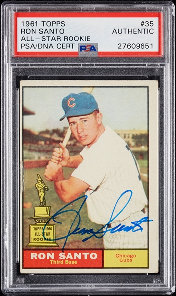 Ron Santo Signed 1961 Topps RC No. 35 (PSA/DNA)