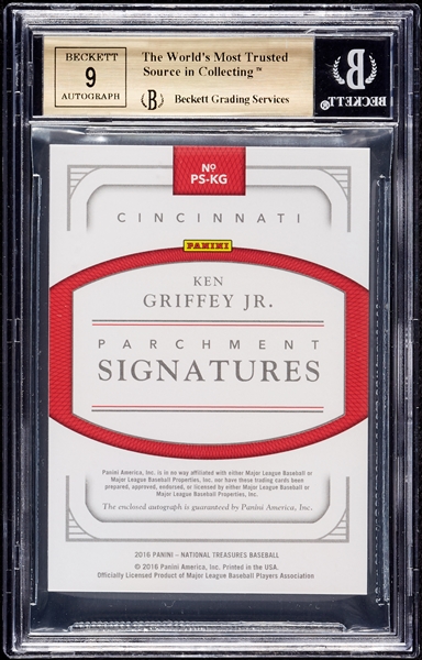 2016 National Treasures Ken Griffey Jr. Parchment Signatures (1/3) BGS 9.5 (AUTO 9)