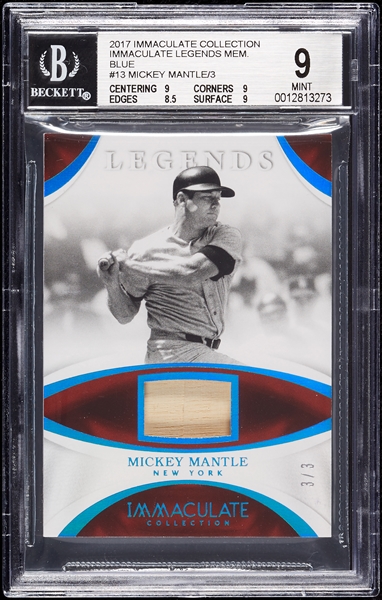 2017 Immaculate Collection Mickey Mantle Immaculate Legends Mem. Blue (3/3) BGS 9