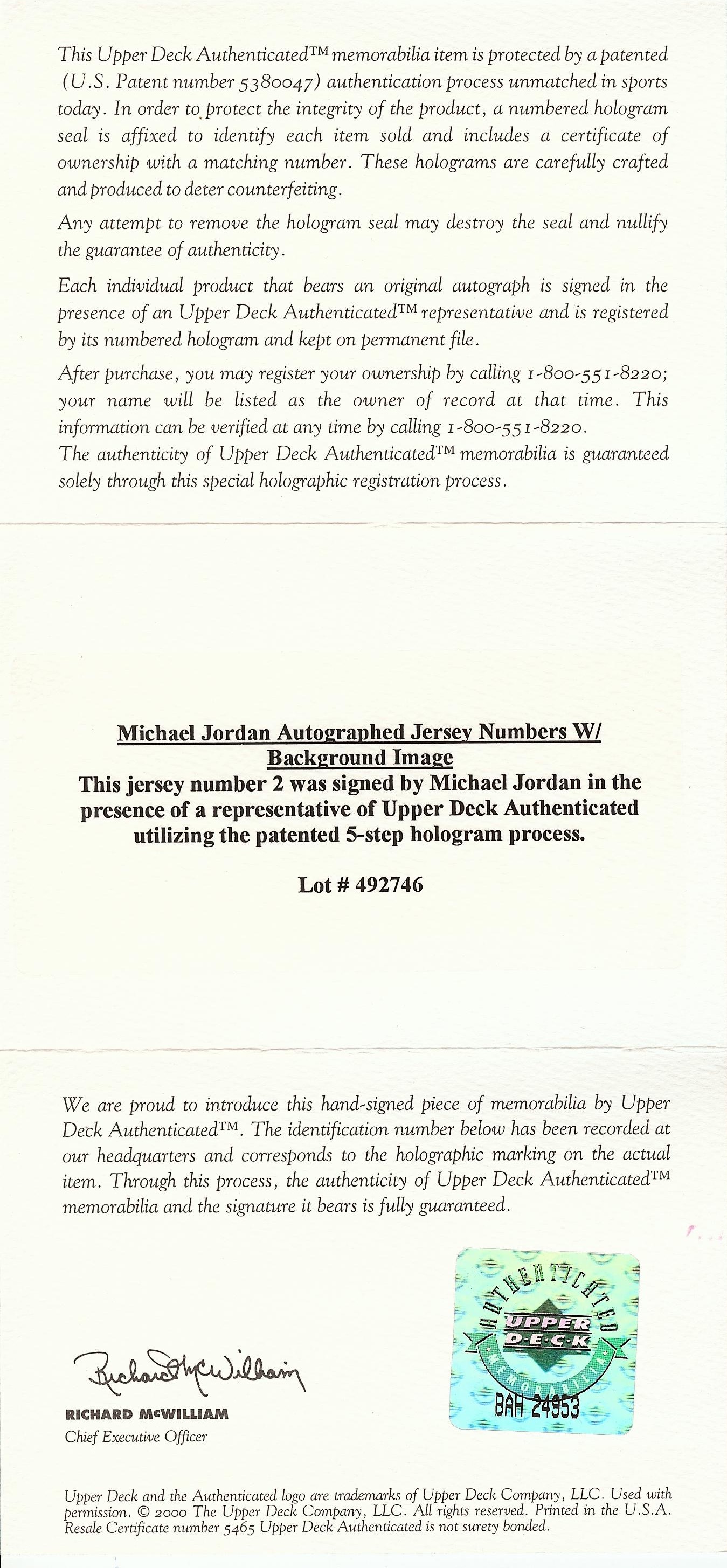 Michael Jordan Signed Jersey Numbers #23 Display Upper Deck