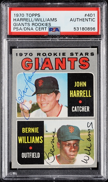 Giants Rookie Stars Signed (Bernie Williams/John Harrell) 1970 Topps No. 401 (PSA/DNA)