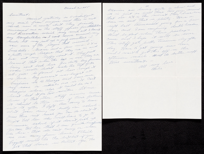 Mickey Cochrane Two-Page Letter to His Wife (1945) (BAS)