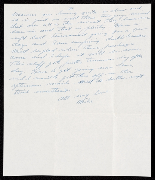 Mickey Cochrane Two-Page Letter to His Wife (1945) (BAS)