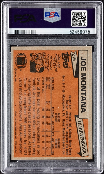 1981 Topps Joe Montana RC No. 216 PSA 7